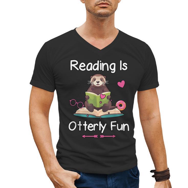 Reading Is Otterly Fun Sea Otter Book Loving Librarian Men's V-Neck T-Shirt