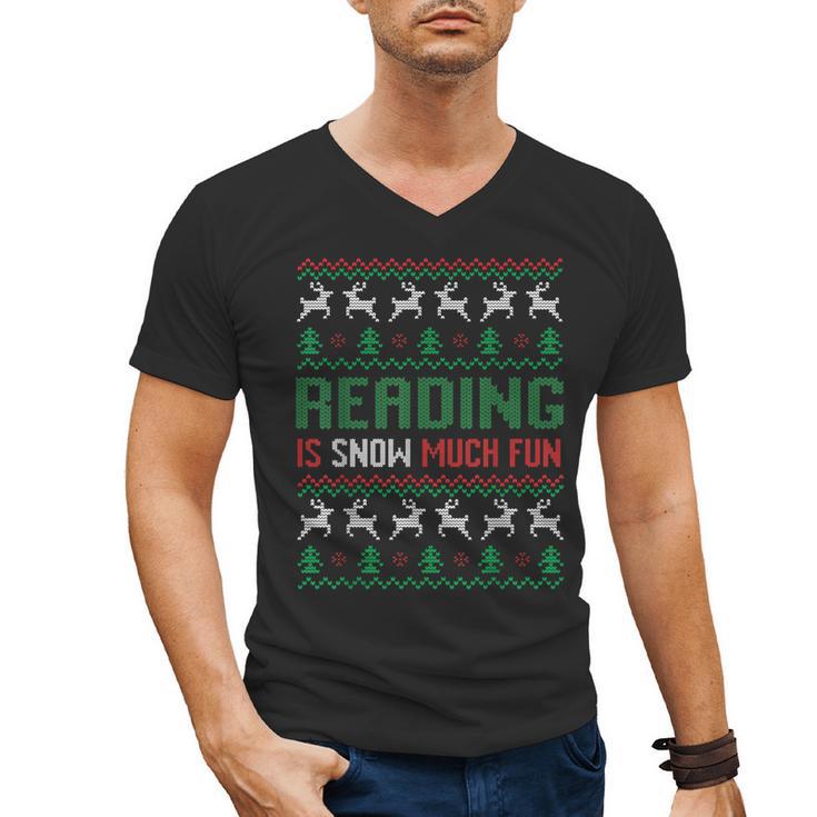 Reading Is Snow Much Fun Winter Bookworm Reading Book Lovers Men's V-Neck T-Shirt