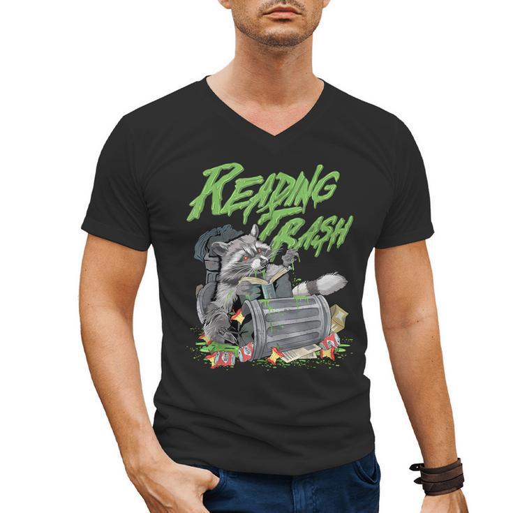 Reading Trash Racoon Bookworm Bookish Librarian Book Lover Men's V-Neck T-Shirt