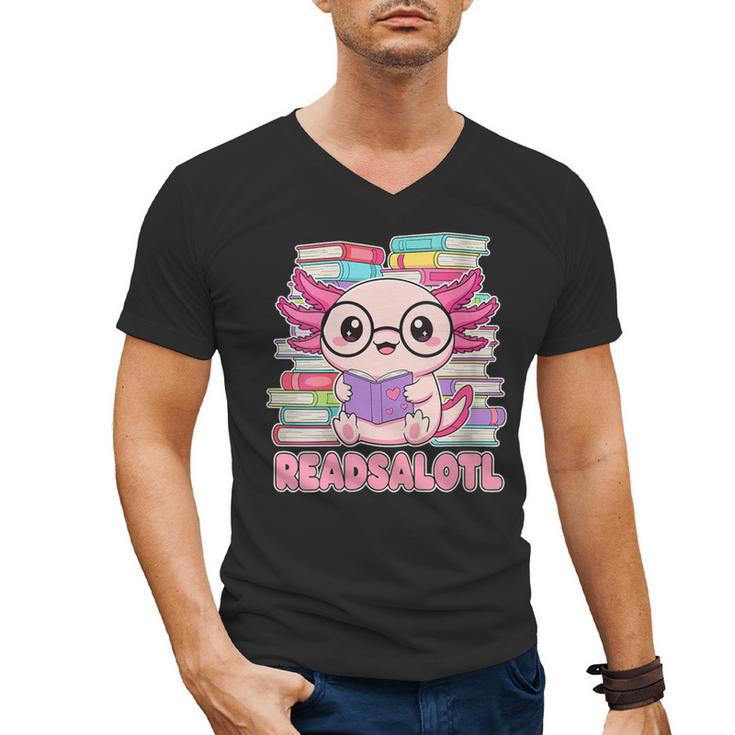 Readsalotl Axolotl Reading Book Bookworm Men's V-Neck T-Shirt
