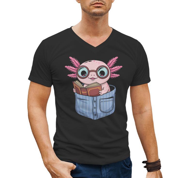 Readsalotl Axolotl Reading Book Lover Reading Pocket Axolotl Men's V-Neck T-Shirt