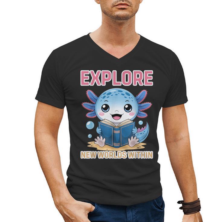 Readsolotl Kawaii Axolotl Book Lover Reading Men's V-Neck T-Shirt