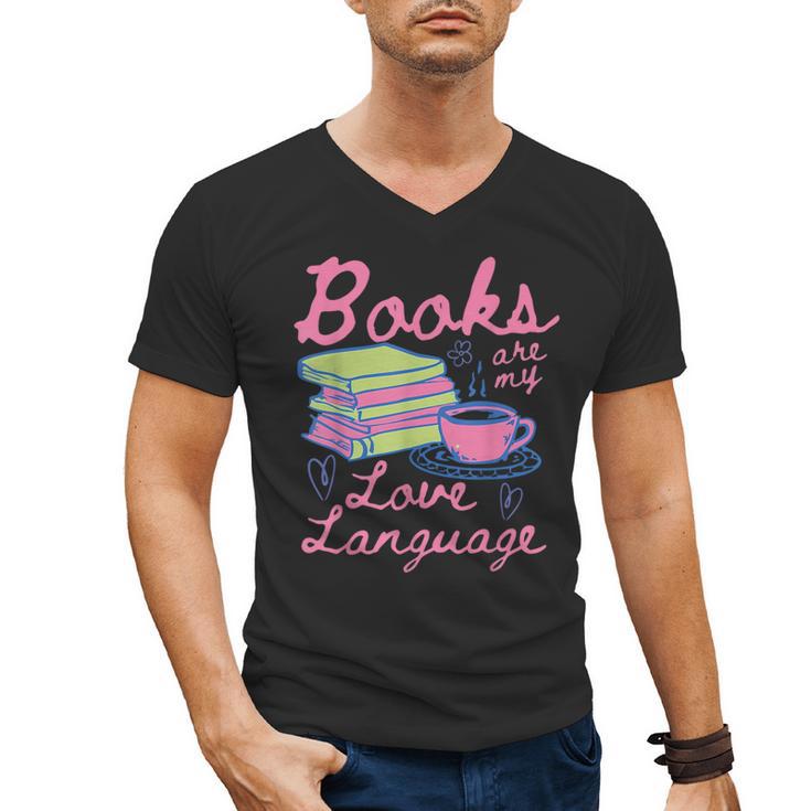 Retro Books Are My Love Language Valentine Book Lovers Men's V-Neck T-Shirt