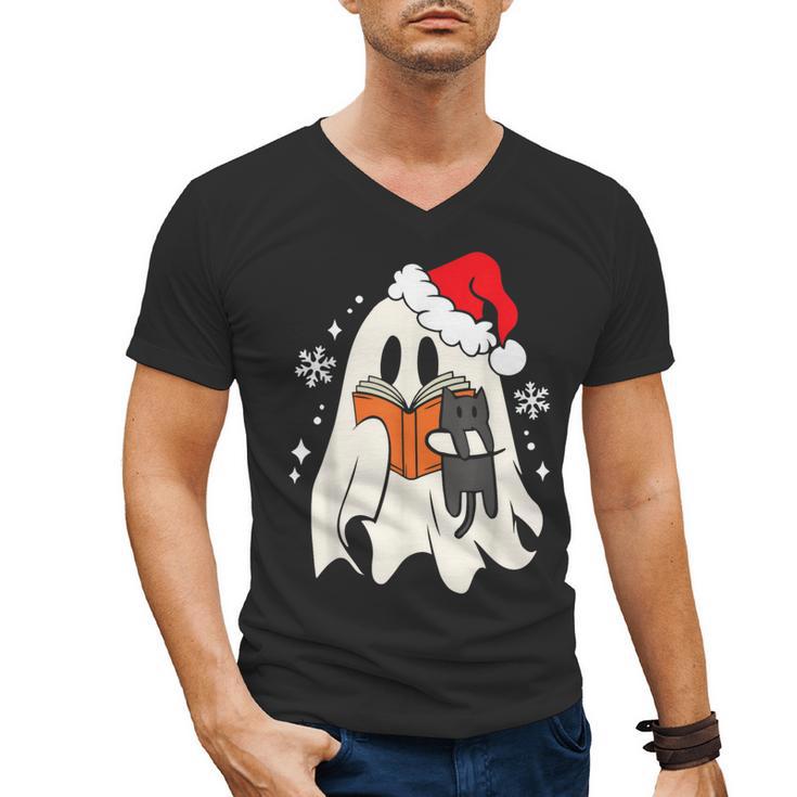 Retro Ghost Reading Book With Cat Bookish Club Christmas Men Women Kids Men's V-Neck T-Shirt