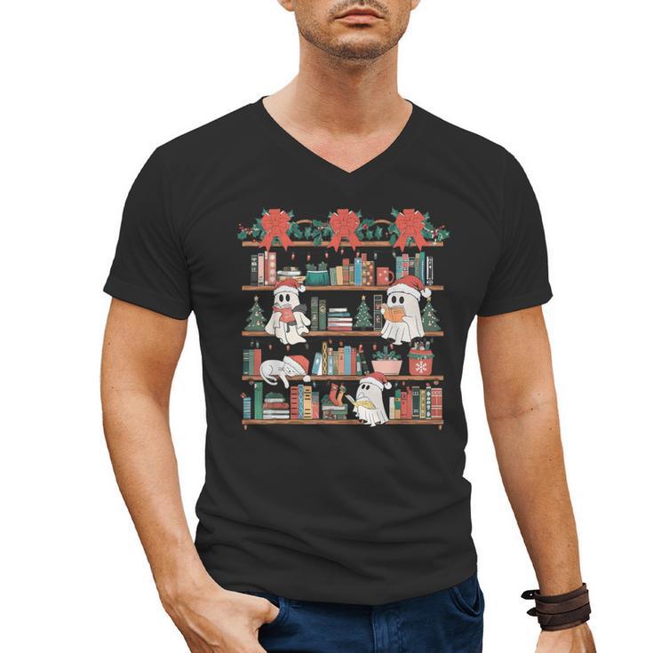 Retro Ghost Reading Book Teacher Librarian Bookish Christmas Men's V-Neck T-Shirt