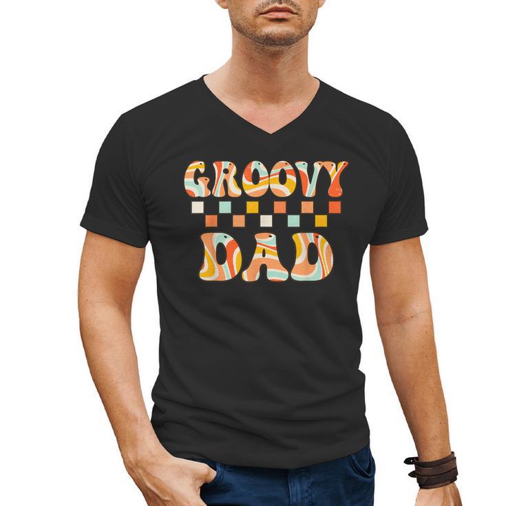 Retro Groovy Dad Matching Family 1st Birthday Party Men's V-Neck T-Shirt