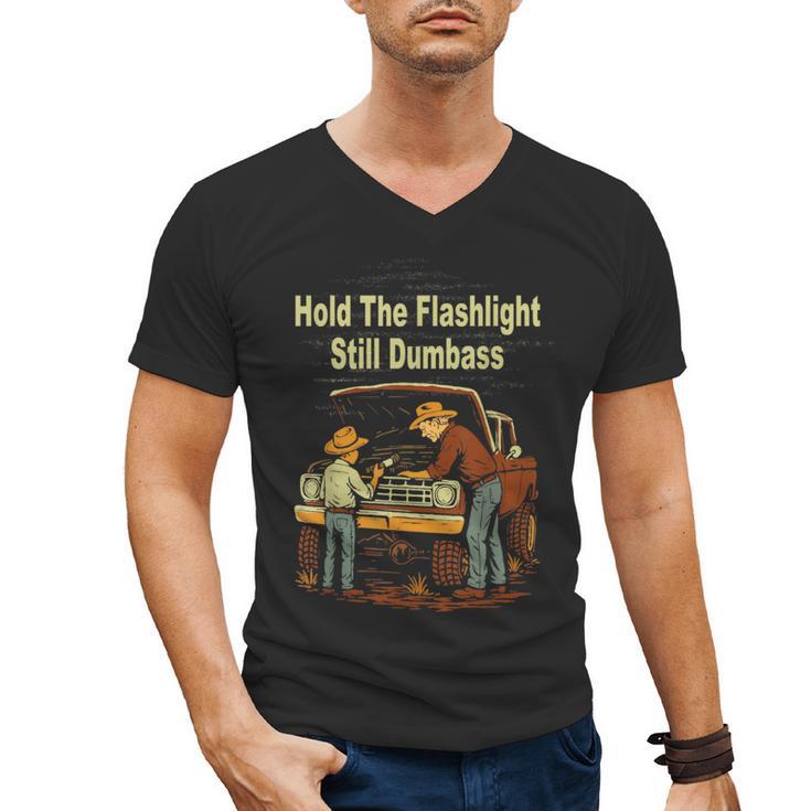 Retro Hold The Flashlight Still Dumbass Car Fixing Dad Son Men's V-Neck T-Shirt