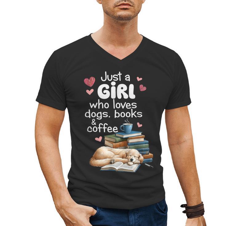 Retro Just A Girl Who Love Dogs Books And Coffee Bookworm Men's V-Neck T-Shirt