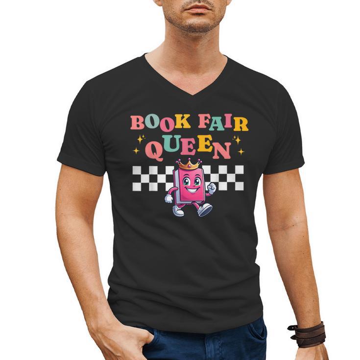 Retro Library Book Fair Queen School Reading Girls Women's Men's V-Neck T-Shirt