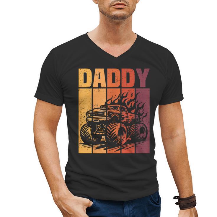 Retro Monster Truck Daddy Matching Family Birthday Party Men's V-Neck T-Shirt