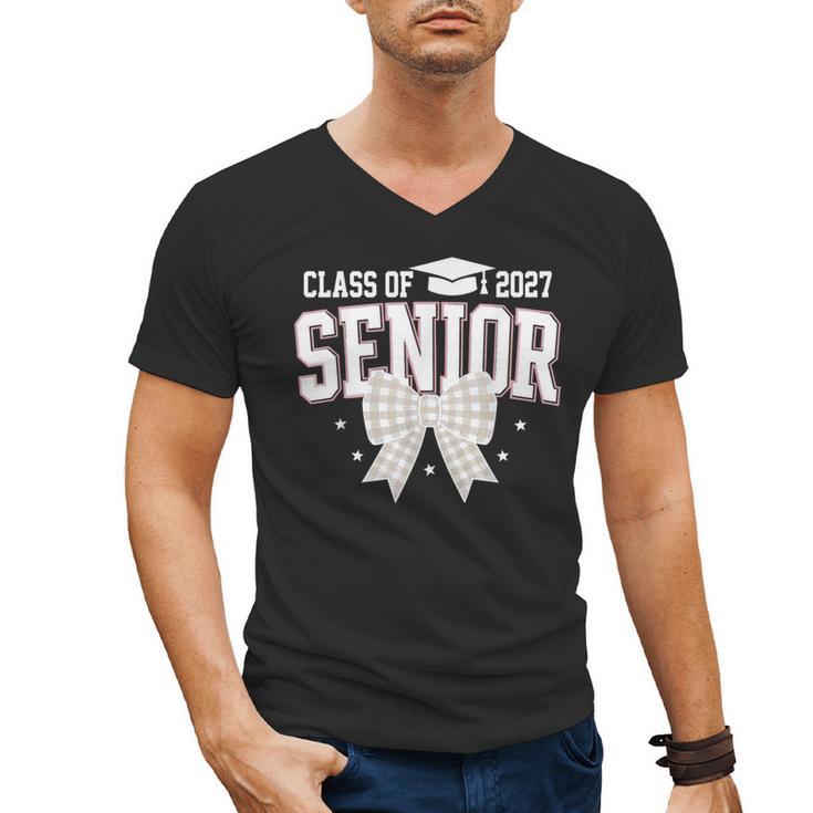 Retro Senior 2027 Girl Coquette Bow Class Of 2027 Graduation Men's V-Neck T-Shirt