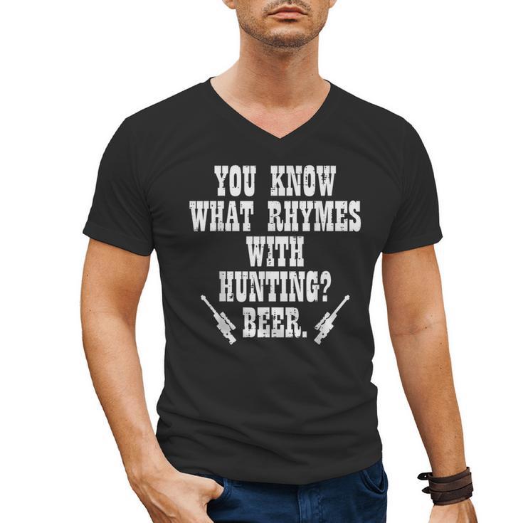 What Rhymes With Hunting Deer Hunter Dad Grandpa Men Men's V-Neck T-Shirt