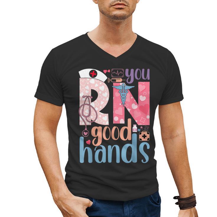 You RN Good Hands Cute Nurse Nursing Student Graduation Men's V-Neck T-Shirt