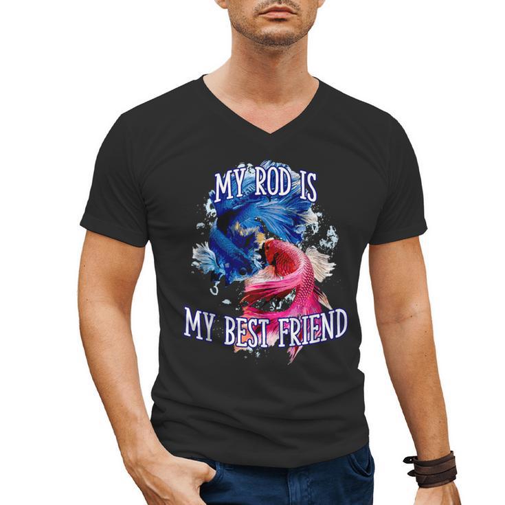 My Rod Is My Best Friend Introvert Fishing Antisocial Men's V-Neck T-Shirt