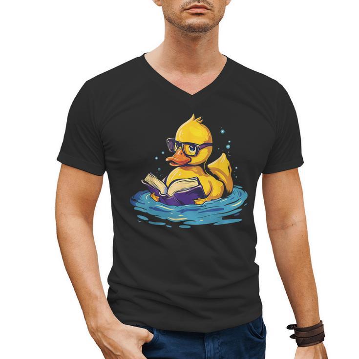 Rubber Duck Reading Book Swim Rubber Duckling Rubber Duckie Men's V-Neck T-Shirt