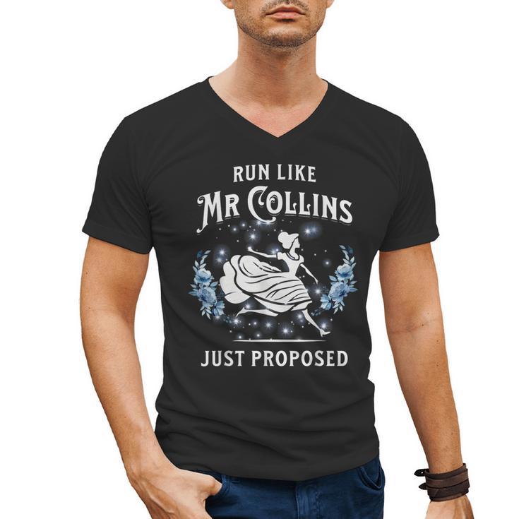 Run Like Mr Collins Just Proposed Books And Running Men's V-Neck T-Shirt