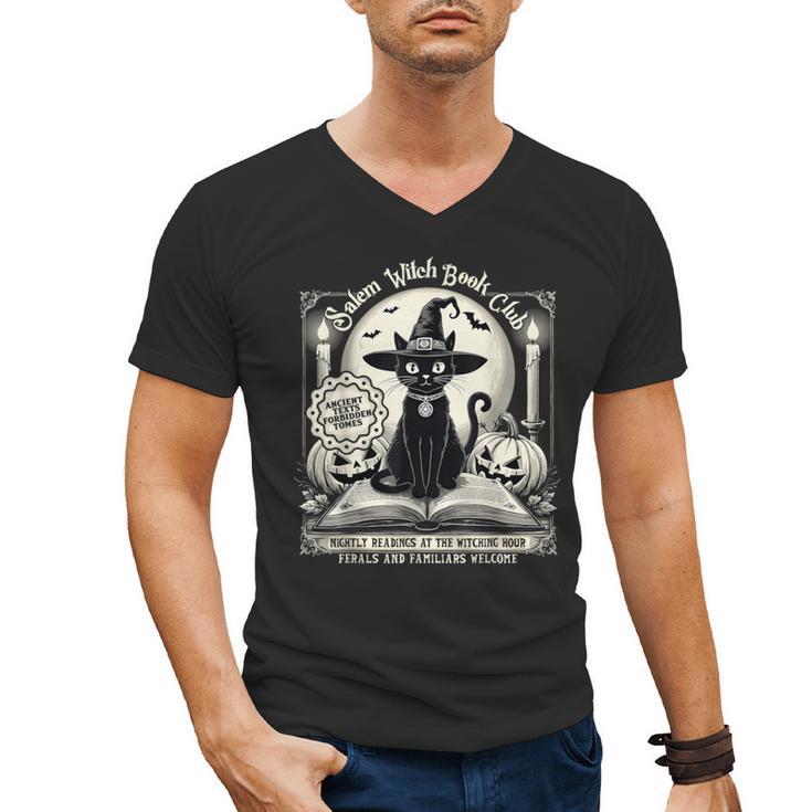 Salem Witch Book Club Vintage Halloween Cat Book Lover Men's V-Neck T-Shirt