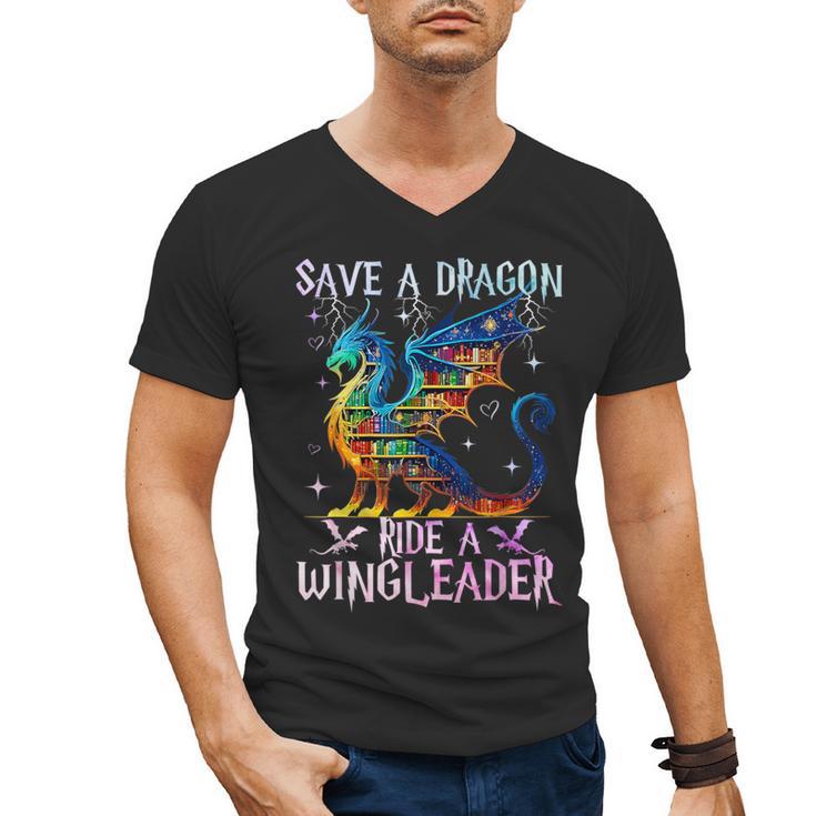 Save A Dragon Ride A Wingleader Books Dragon Lover Cute Men's V-Neck T-Shirt