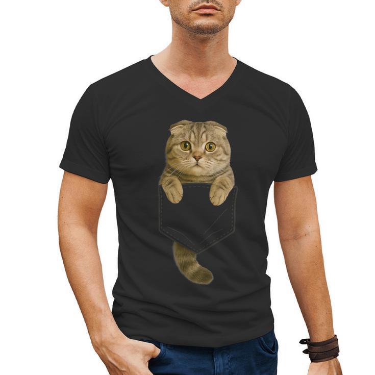 Scottish Fold Cat Pocket Cat Mom Cat Dad Cat Lover Men's V-Neck T-Shirt