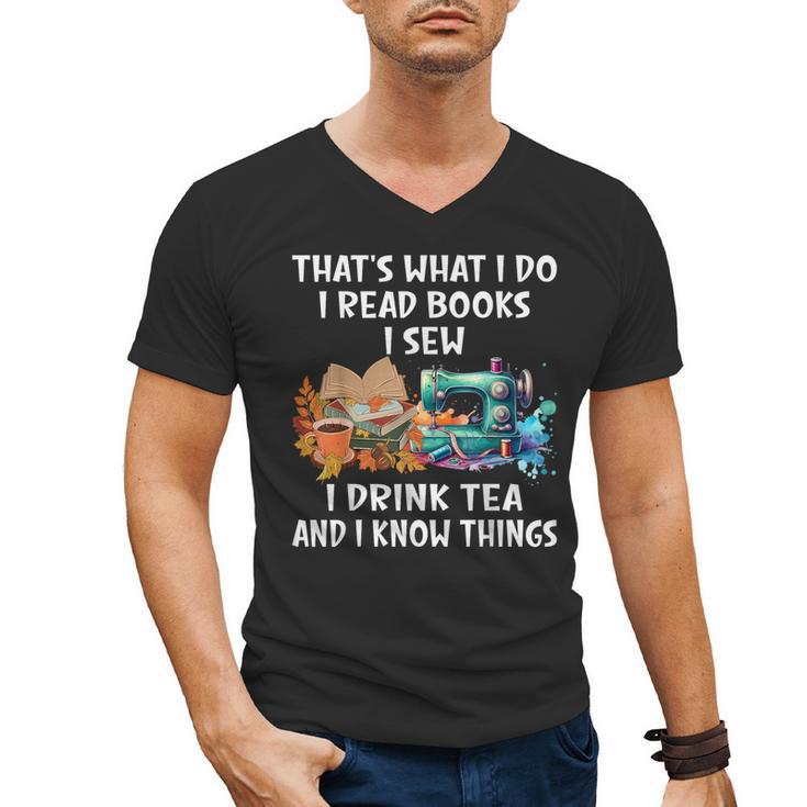 Sewing Reading Books Drinking Tea Sew Sewist Men's V-Neck T-Shirt Sewing Reading Books Drinking Tea Sew Sewist Men's V-Neck T-Shirt
