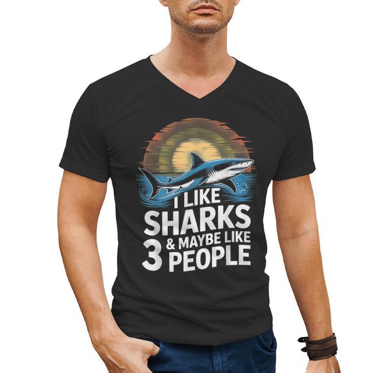 I Like Sharks & Maybe Like 3 People Humor Introverts Summer Men's V-Neck T-Shirt