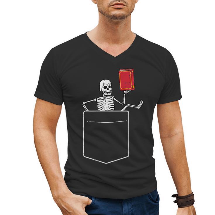 Skeleton Books Read Book Reading Librarian Across America Men's V-Neck T-Shirt