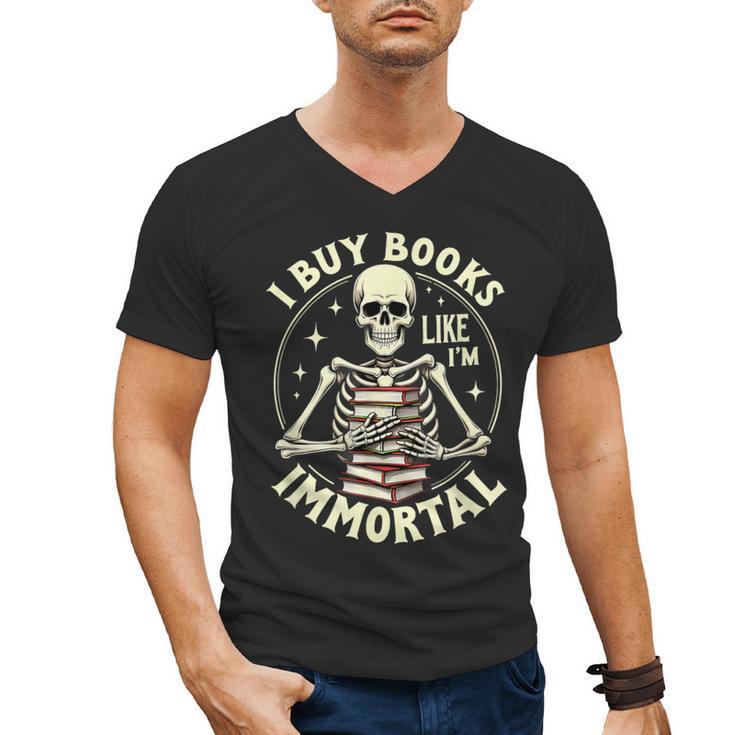 Skeleton I Buy Books Like I'm Immortal Halloween Men's V-Neck T-Shirt