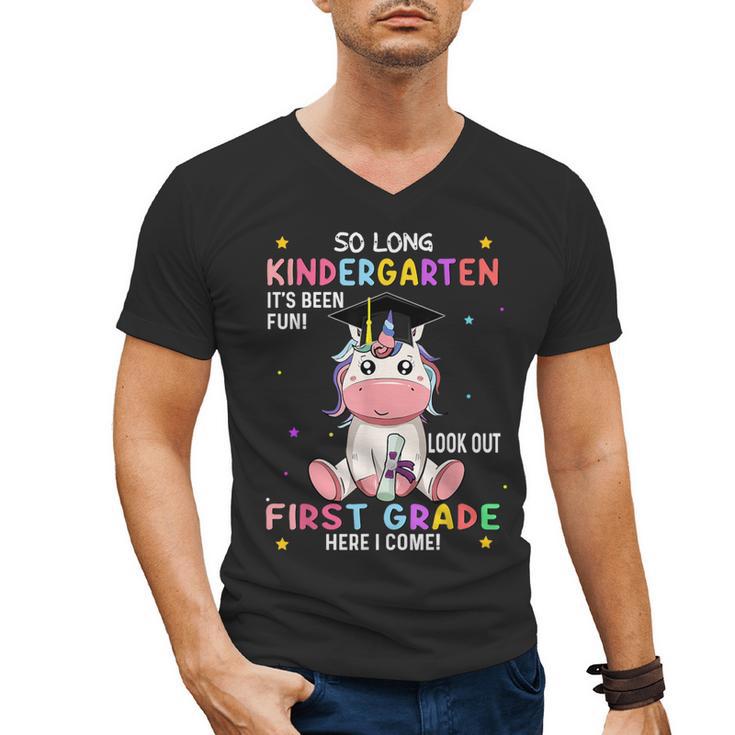 So Long Kindergarten Graduation Class 2025 Unicorn Girls Men's V-Neck T-Shirt