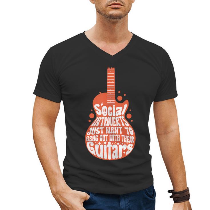Social Introverts Hang Out With Guitars Musician Guitarist Men's V-Neck T-Shirt