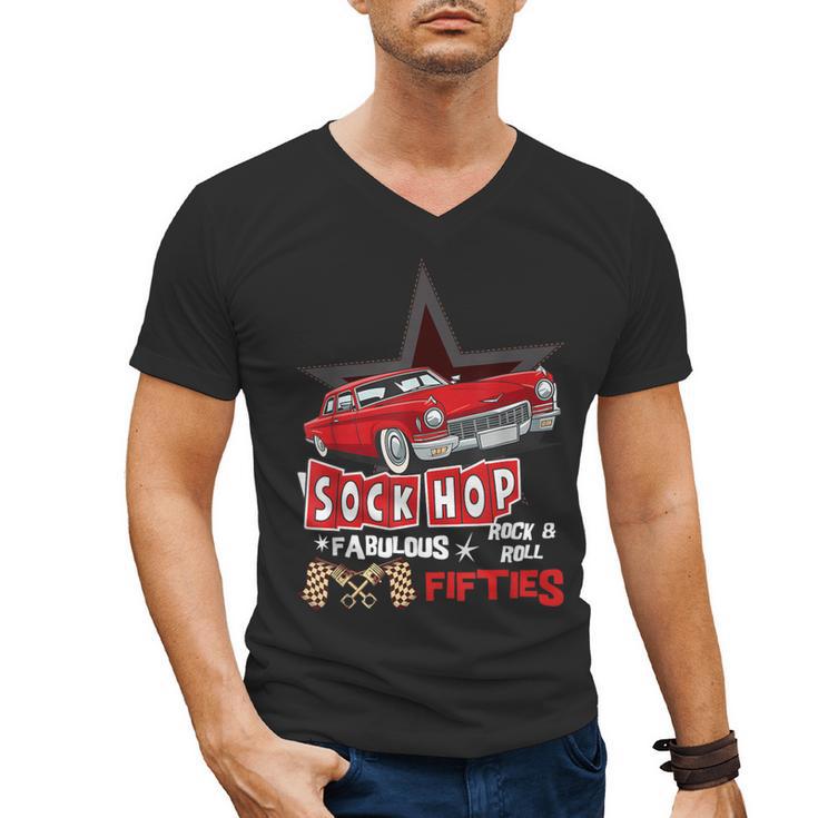Sock Hop Fabulous Fifties Rock N Roll Automobile Nostalgia Men's V-Neck T-Shirt