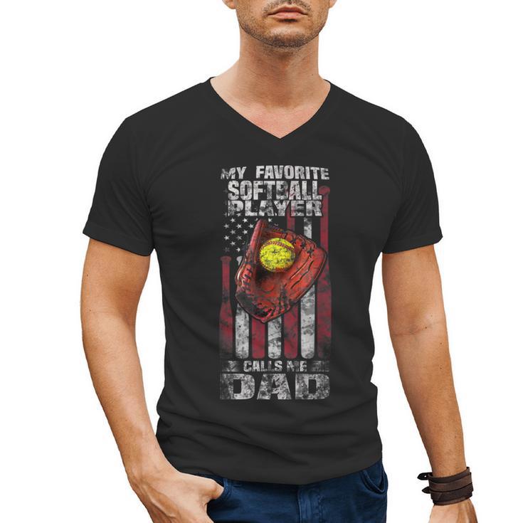 Softball Dad My Favorite Softball Player Calls Me Dad Men's V-Neck T-Shirt
