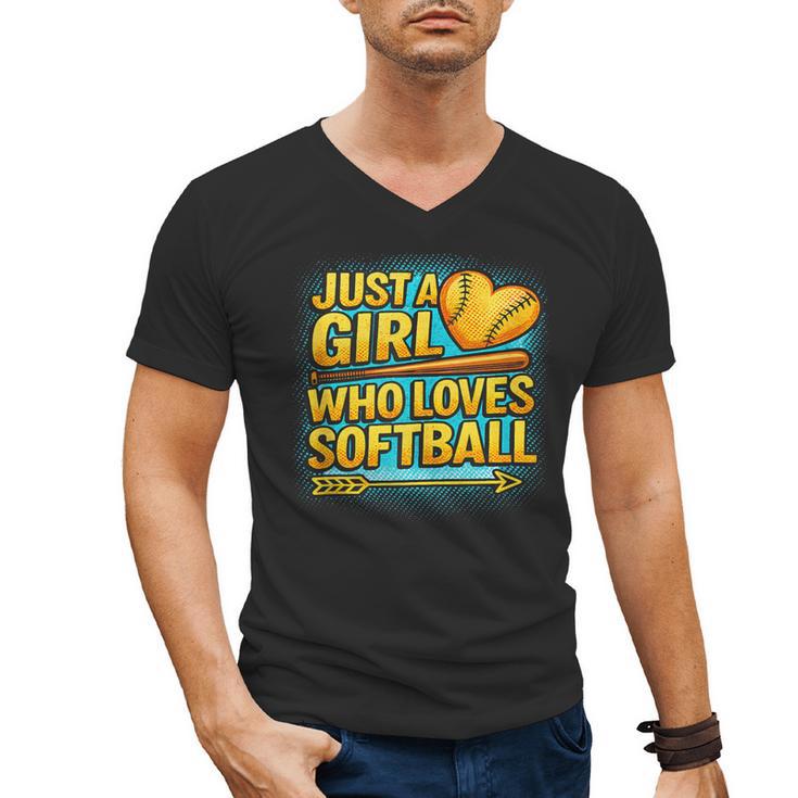 Softball Just A Girl Comic Book Style Graphic For Teens Men's V-Neck T-Shirt
