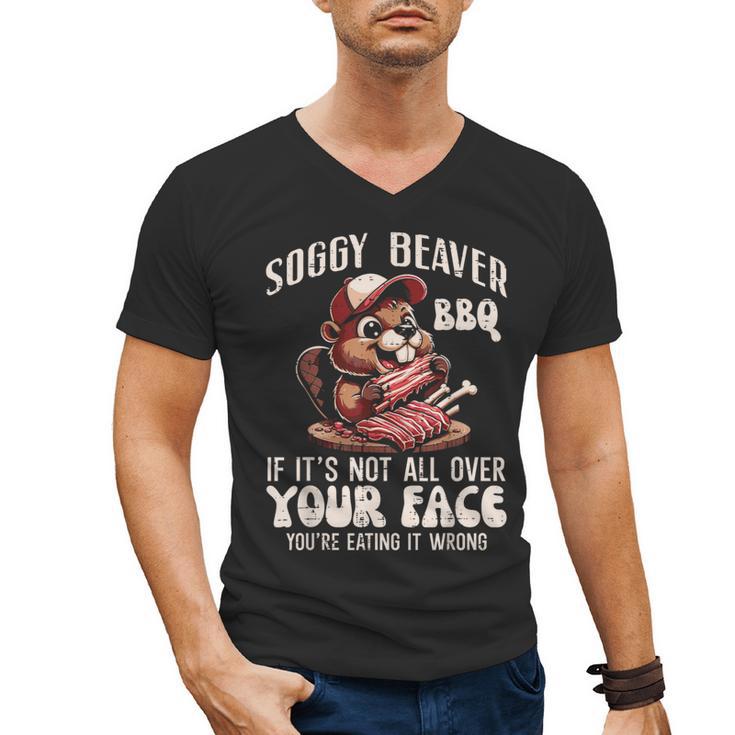 Soggy Beaver Bbq Barbecue Grill Master Humor Dad Men Men's V-Neck T-Shirt