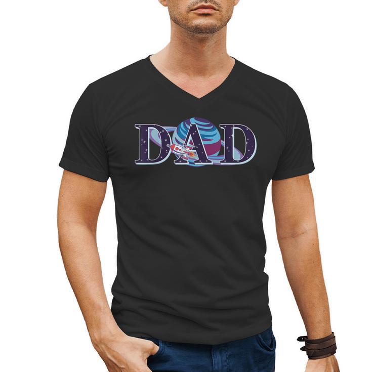 Space Dad Family Matching Mom Space Birthday Theme Party Men's V-Neck T-Shirt