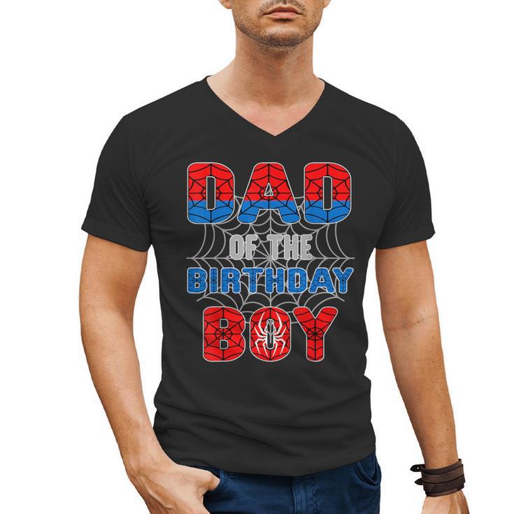 Spider Web Birthday Party Dad Of The Birthday Boy Men's V-Neck T-Shirt