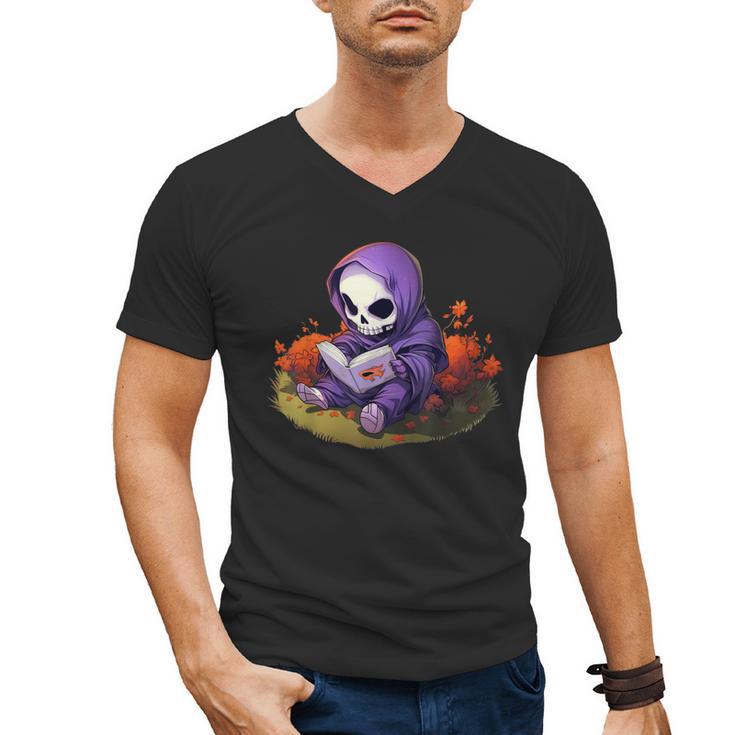 Spooky Grim Reaper Reading A Book Cute Creepy Halloween Men's V-Neck T-Shirt
