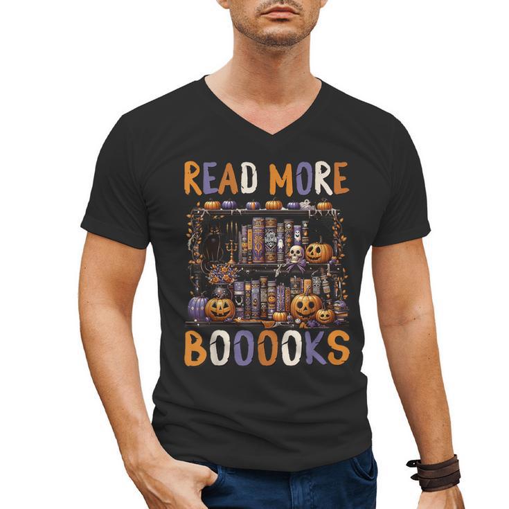Spooky Halloween Bookshelf Bookcase Read More Books Men's V-Neck T-Shirt