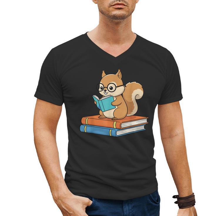Squirrel Reading Book Glasses Bookworm Librarian Men's V-Neck T-Shirt