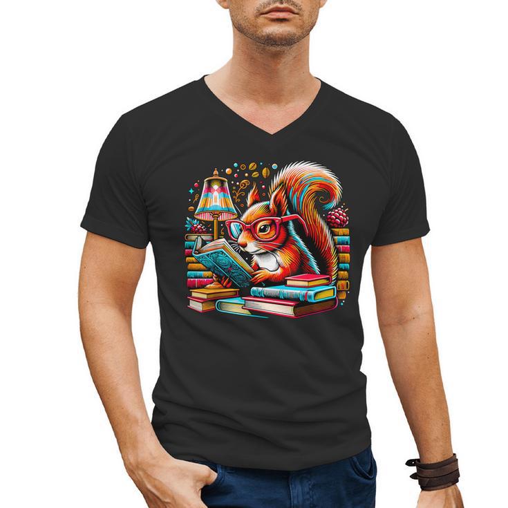 Squirrel Reading a Book Lover Bookworm Men's V-Neck T-Shirt