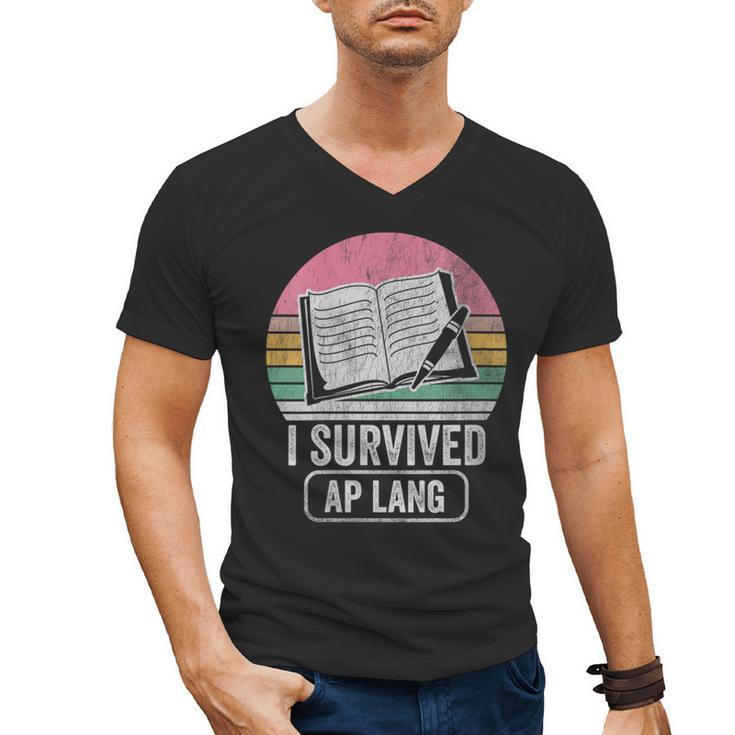 I Survived AP Lang Retro Book Graphic Men's V-Neck T-Shirt