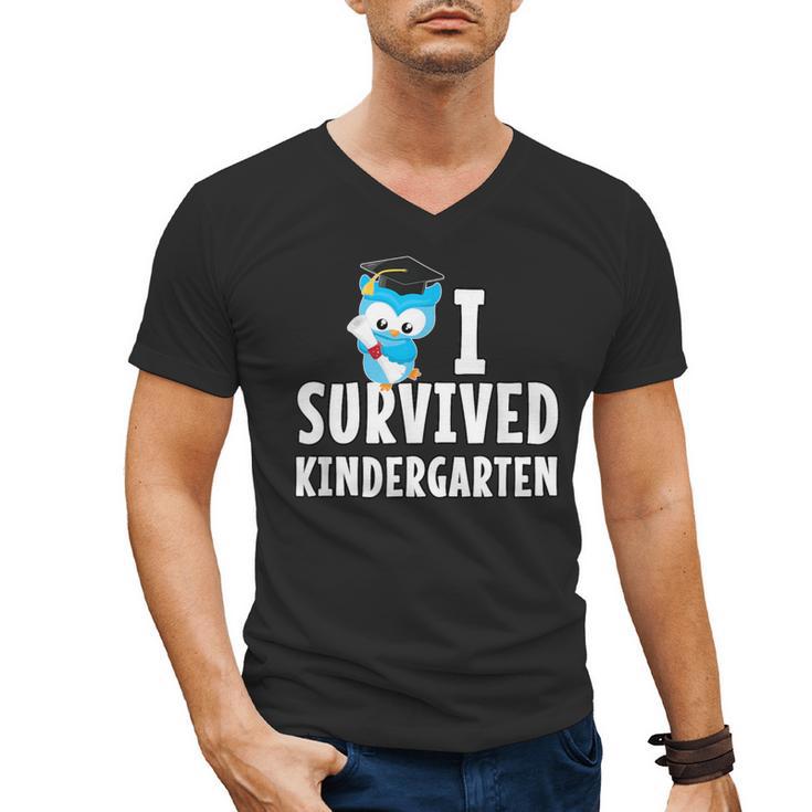 I Survived Kindergarten Graduation Kids Owl Grad Men's V-Neck T-Shirt
