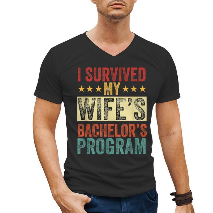 i Survived My Wife Bachelor's Degree Wife Graduation Men's V-Neck T-Shirt