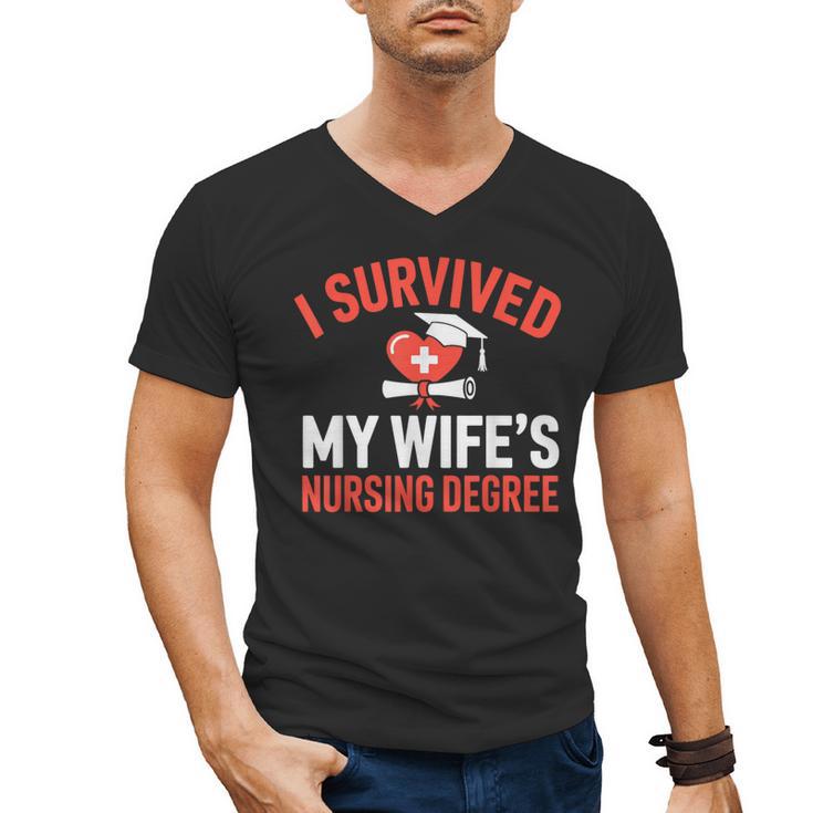 I Survived My Wife's Nursing Degree Rn Graduation Nurse Men's V-Neck T-Shirt