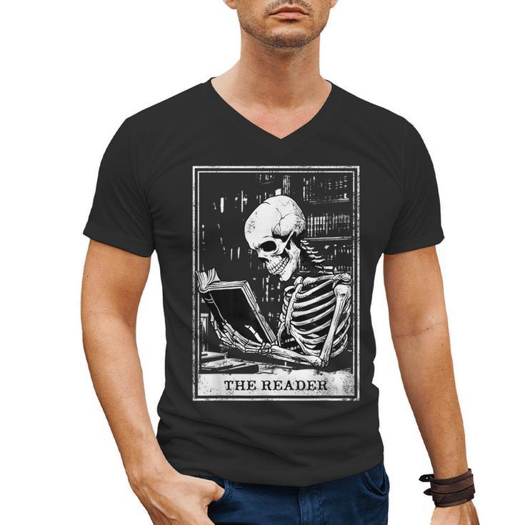 Tarot Card Shirt The Reader Tarot Skeleton Reading Book Men's V-Neck T-Shirt