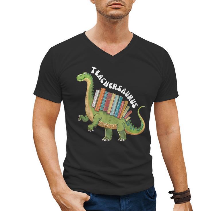 Teachersaurus Dinosaur Teachers Dino Reading Book Librarian Men's V-Neck T-Shirt