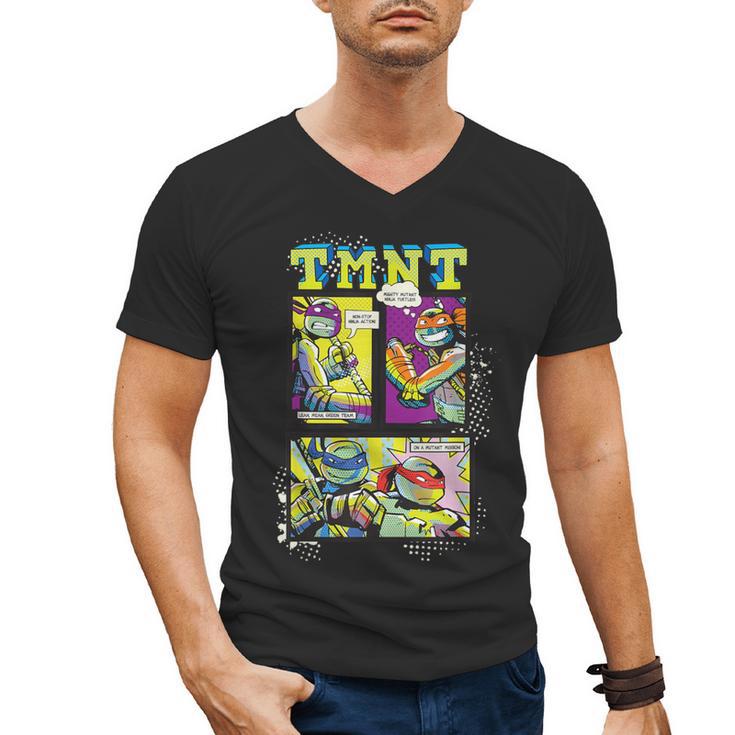 Teenage Mutant Ninja Turtles Retro Neon Comic Book Panels Men's V-Neck T-Shirt