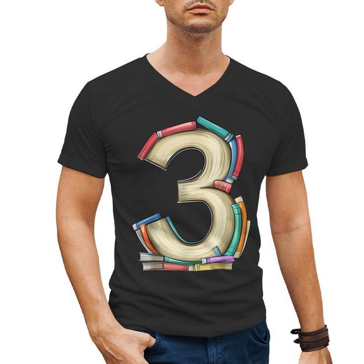 Toddler 3rd Birthday Books Themed 3 Year Old Boys Kids Girls Men's V-Neck T-Shirt