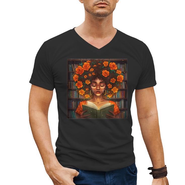 History Month Black Afro Girl Women Book Lovers Men's V-Neck T-Shirt