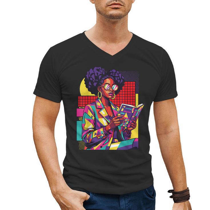 History Woman Reading Book Geometric Girl Educated Men's V-Neck T-Shirt