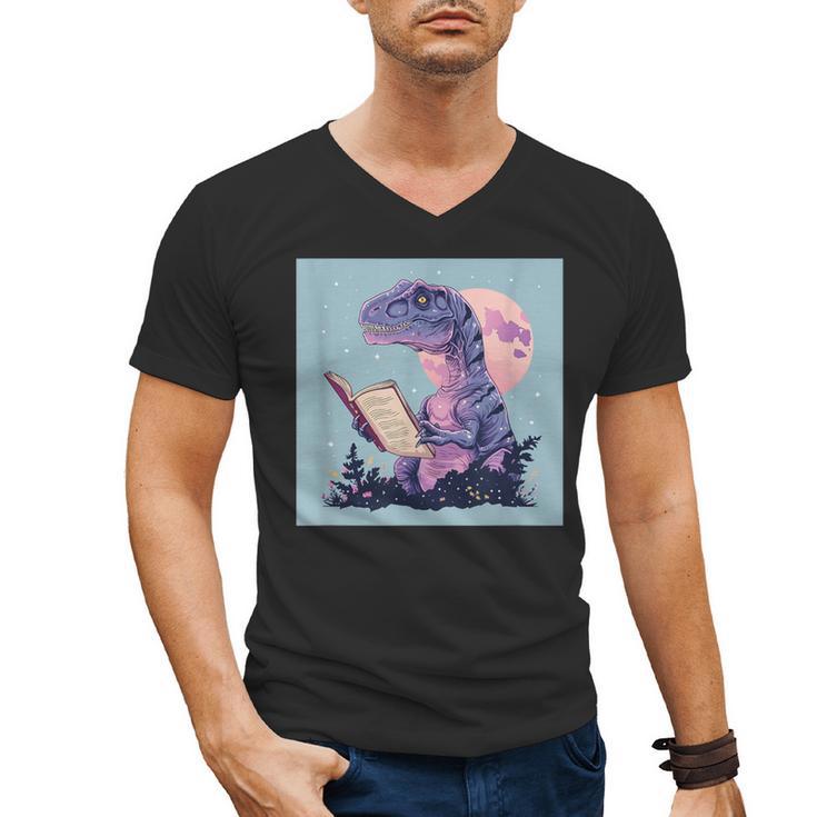 Trex Reading Book Dinosaur Men's V-Neck T-Shirt